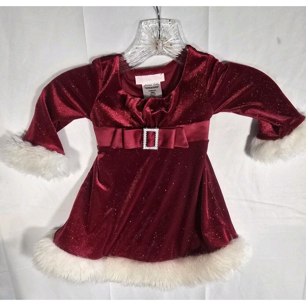 Bonnie Baby Holiday/Party Dress, Faux Fur Trim: Red, Size 12 M
